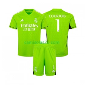 Camisolas de futebol Real Madrid Thibaut Courtois 1 Guarda Redes Criança Equipamento Principal 2023/24 Manga Curta